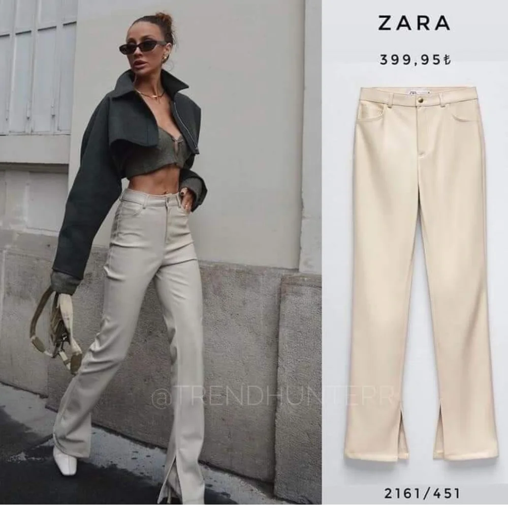 Zara Faux Leather Cream Pants Slit